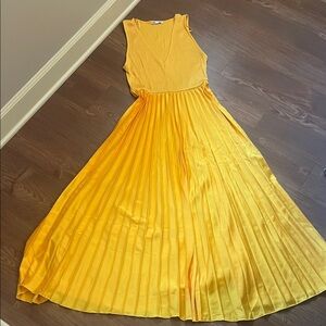 Zara Golden Yellow Sleeveless Pleated Maxi Dress